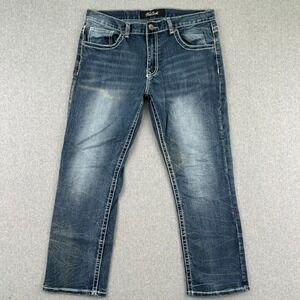 True Luck Jeans Mens 34x30 Blue Denim Straight Leg Contrast Stitching